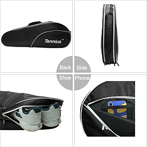 Tannius 3-5 Racket Tennis Bag, With Shoe & Phone Compartment And Protective Pad, Super Roomy And Lightweight Racquet Bag For Tennis, Badminton (Black) #TOP2