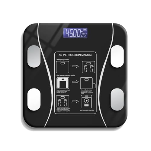 SKY-TOUCH Digital Weight Scale for Body Weight Digital Scales Accurate with All in One LCD Display Weight/Body Fat/BMI Fitness Composition Analysis Black lbs/kg 26x26cm