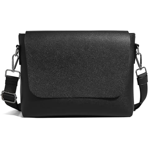 I IHAYNER Leather Flap Messenger Bag for Men Black Small Crossbody Bag Classic Shoulder Bag Cover