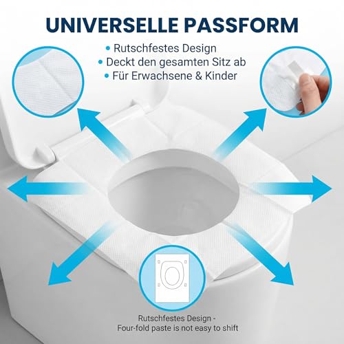 Toilettenauflage Einweg, Einweg Toilettensitzbezug, wc Auflage für Unterwegs, 40 Stück Toilettenauflage Für Unterwegs, Toiletten Abdeckung für Unterwegs, Weiß