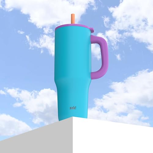 Zak Designs Sutton Travel Tumbler for On the Go, 40oz Stainless Steel with Vacuum Insulation, Silicone Straw, and Carry Handle for Cold Drinks (Turquoise) — view 3