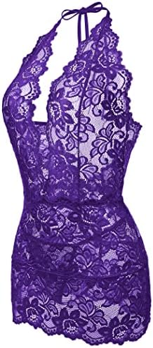 Gladiolus Women One Piece Lace Bodysuit Teddy Lingerie Purple M
