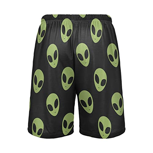 Pigsaly Pajama Shorts Green Aliens Head Men's Pajama Bottoms Martian Outer Space Sleep Pajama Drawstring Shorts XXL2