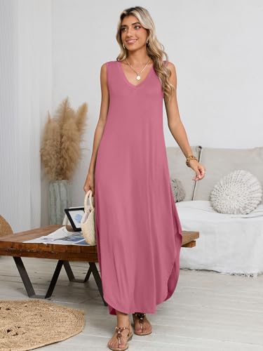 Image of BELAROI Womens Plus Size Maxi Dress Sundress Summer Casual Sleeveless V Neck Pockets Beach Swimsuit Coverup Loose