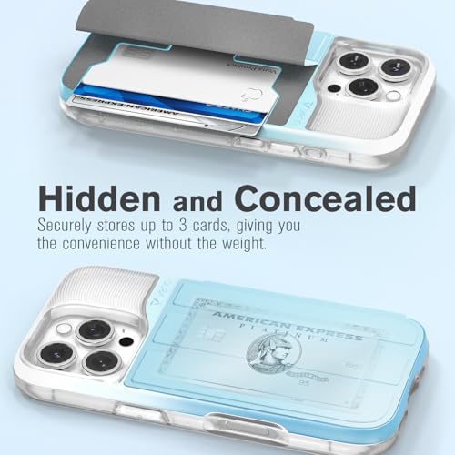 VENA vCommute for iPhone 16 Pro Wallet Case, [Military Grade Drop Protection] Flip Leather Cover Slot Card Holder with Kickstand - Pastel Blue — view 3
