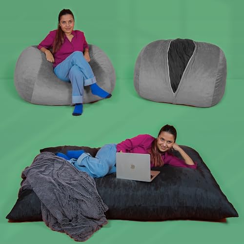 Image of Yogi Sack - Plush, Ultra Soft Memory Foam Blend Bean Bag Chair with Washable Cover - Never Goes Flat (Medium, Silver, Bean Bag Bed)