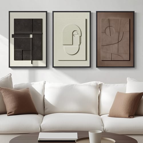 3D Textured Framed Abstract Wall Art, 3 Piece Modern Paintings Artwork for Walls, Black White Brown Geometric Sandstone Texture Pictures for Living Room Dining Room Bedroom Office Wall Decor 16x24 In by Cuspin - Image 5