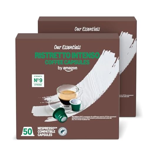 by Amazon Ristretto Intenso Cápsulas de café compatibles con Nespresso, Tueste oscuro, 50 unidad, Paquete de 2 - Certificado Rainforest Alliance