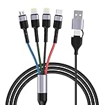 6-in-1 Multi Charging Cable, 3M/10Ft USB Nylon Braided Sync Charger Cord with Micro USB Type C Lightning Connector Supports 2.4A Fast Charging for Android/iPhone/iOS/Samsung/Huawei