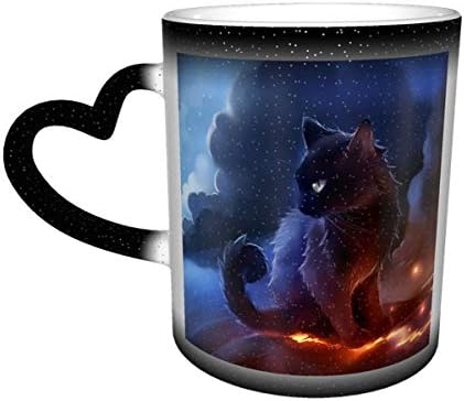 Custom Color Changing Coffee Mug for Men Women Ceramic Blue Cat Heat Sensitive Cup Gift Handle Novelty Idea 12 Oz