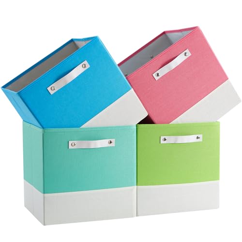 FABINADO Storage Cubes Boxes for Kallax, 33x38x33 cm Fabric Storage Baskets for Shelf/Closet/Wardrobe, Macaron(Green/Pink/Blue/Cyan), 4 Pack