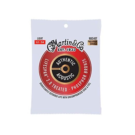 MARTIN Cuerdas para guitarra acústica, Lifespan 2.0 Light 12-54, 98/2 Bronce fosforoso (MA540T)