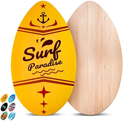 TCXDG Skipper Skimboard 35 Inch Wooden Beginners Skim Board for Kids Adults Streamline Shape Easy Grip Sand Board for Beach from Six Appearance（Surf Paradise）
