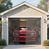 Sliding Garage Door Screen with Track, 8 * 7 Ft Retractable Privacy Curtain Door for 1 Car Garage, Keep Annoying Animals Out,Heavy Duty Fiberglass Mesh Sliding Garage Door Screen