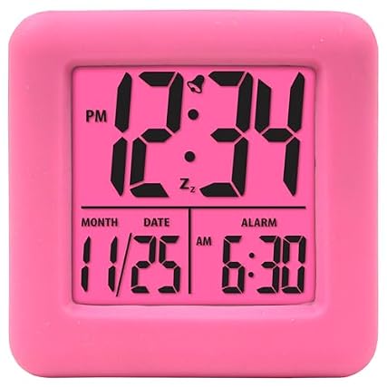 Equity 70910 Digital Pink Silicone Cube Alarm Clock with On Demand Backlight product image