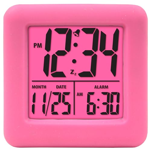 Equity 70910 Digital Pink Silicone Cube Alarm Clock with On Demand Backlight