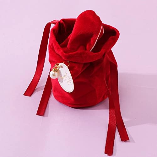 ONNPNN 6 Pieces Easter Bunny Gift Bags Bunny Ear Bags Velvet Drawstring Pouches Jewellery Bags Gift Pouches Pearl Wedding Birthday Party Favors, Pink, Blue, Wine Red, 8.5x10cm/3.35x3.94inch
