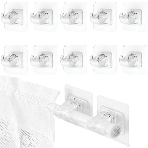 AONAYO 10 barras de cortina sin taladrar, soporte para barra de cortina, barra de cortina, ajustable, soporte para barra de cortina, soporte autoadhesivo para barra de cortina de PC, para baño y salón