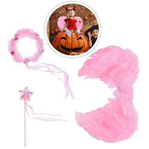 KESYOO 3 Pcs Halloween Traje Do Anjo Cosplay Asas de Anjo Estrela Fada Varinha Anjo Halo Headband Fe