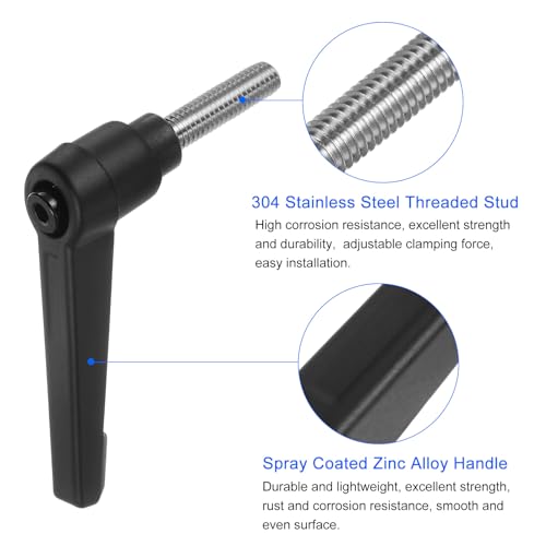 Image of uxcell 2pcs Clamping Lever Handles, M6 x 20mm 304 Stainless Steel Threaded Male Stud, Adjustable Handles Locking Quick Release Ratchet Push Button Bolt Knobs, Black