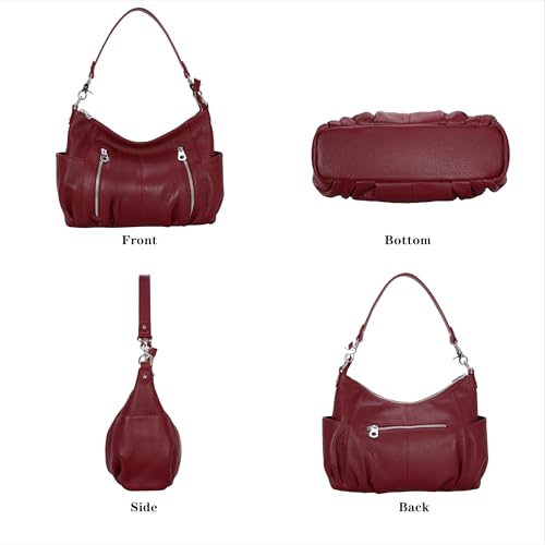 Image of HESHE Leather Crossbody Bags for Women Hobo Shoulder Bag Satchel Handbags | Genine Leather,2 Removable Straps,Multiple Zippers Pockets Hobo Bags Designer Travel Pocketbook Ladies Daily Work Tote Bag