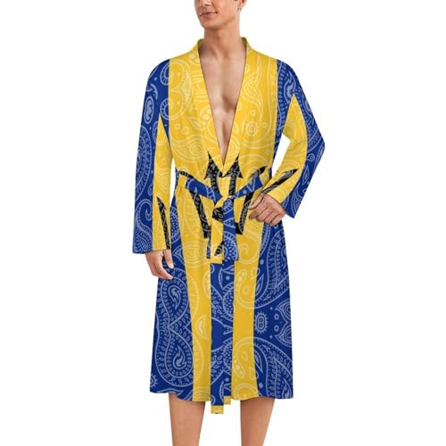 Paisley And Barbados Flag Paisley Pattern Funny Men's Robe Soft Lightweight Bathrobe Long-sleeve Spa Robes