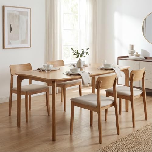 Image of DUOMAY Mid-Century Modern Oak Color Dining Table, 63 inch Rectangular Kitchen Table with Solid Wood Legs, Curved Edges, 6-Person Table for Dining Room Living Room Kitchen