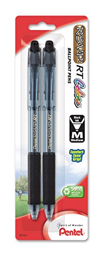 Pentel RSVP RT Colors Retractable Ball Point Pen, Med Line, Black Barrel, 2 Pack (BK93CRBP2A)