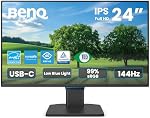 Moniteur BenQ GW2490C 23,8 po 1080p FHD 144Hz IPS Protection des yeux pour bureau à domicile, USB-C, 1080x1920, Optimiseur visuel, Sans scintillement, Faible lumière bleue, Bord ultra fin, Certifié TUV, Protection des yeuxU