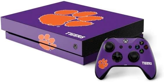 Skinit Decal Gaming Skin Compatible with Xbox One X Bundle - Officially Licensed Clemson University Tiger Print Purple Design