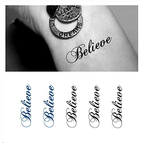 Set of 5 Waterproof Temporary Tattoo Stickers Street Chic English Letters Believe Design