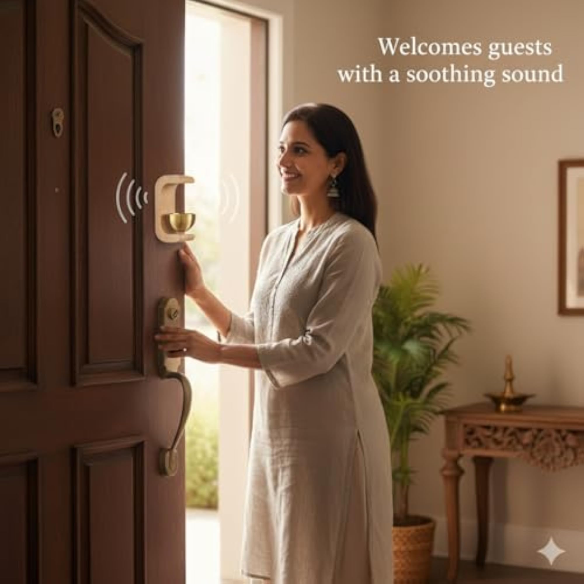 Wooden Door Bell Chime with Brass Bowl