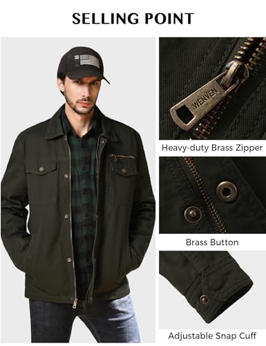 Image of WenVen Men's Casual Canvas Cotton Military Lapel Jacket