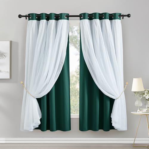 Image of PONY DANCE Bedroom Curtains Blackout, 52 x 63 in, Hunter Green, 2 Panels