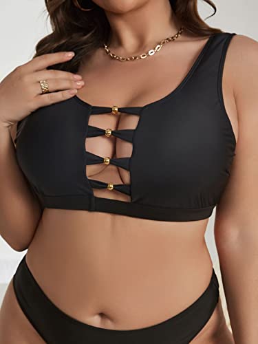 OYOANGLE Women's Plus Size Cut Out Scoop Neck Bikini Tops Swimsuit Athletic Tankini Top3