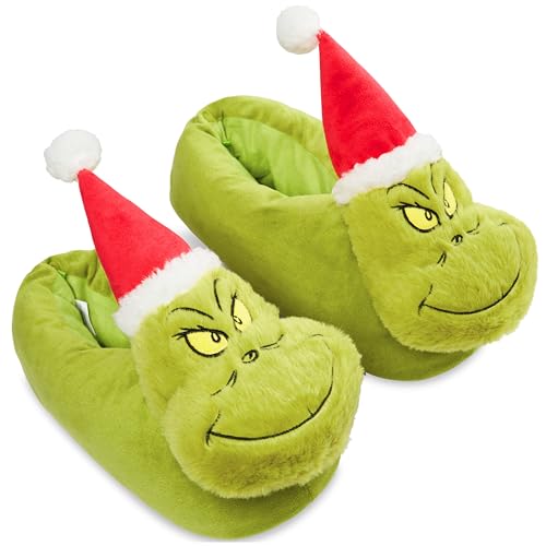 Get Trend Slippers for Adults Funny Anti Slip Faux Fur House Shoes Christmas Secret Santa Gifts for Men Women (10/11 US Green)