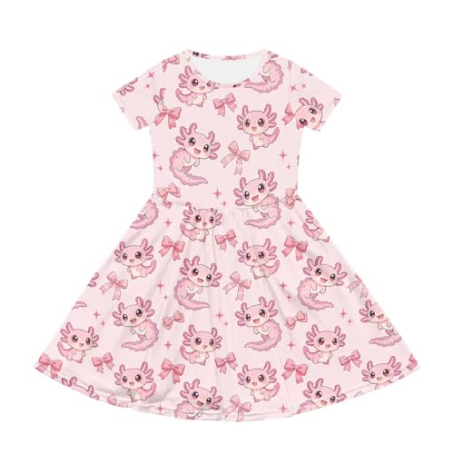 Image of Girls Dress with Pockets Basic Short Sleeve High Waist Swing Skater Dress School Party Dress for Kids