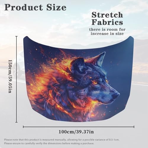 Image of Car Hood Cover Protector,Wolf and Fire Design Tear-Resistant Polyester Breathable Print Stylish Hood Covers for Cars,Decoration Universal Car Accessories