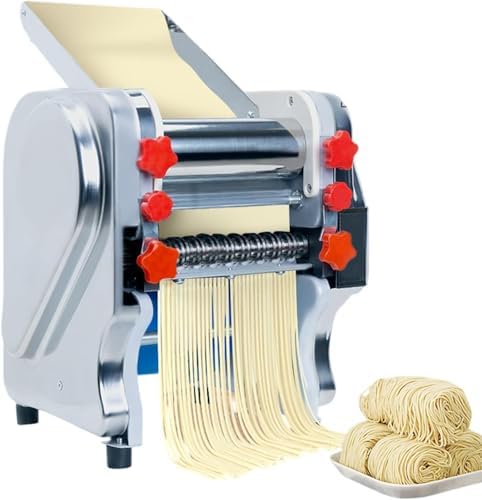Commercial Stainless Steel Electric Noodle Maker Machine, Automatic Pasta Machine with Adjustable Dough Roller & Cutter Blades for Home & Restaurant Use