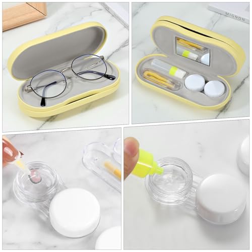 Image of MoKo Double Eyeglass Case, Contact Lens Case with Mirror Tweezers Remover, 2 in 1 Double Sided Portable Contact Lens Box Holder Container Soak Storage Kit Sunglasses Pouch for Men & Women, Yellow