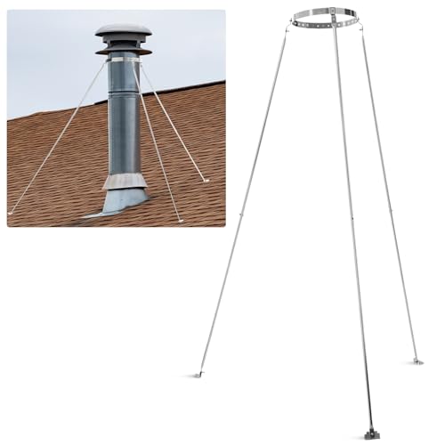 Shimeyao 6 Inch Extended Roof Bracket Kit Three Legs Sturdy Stainless Steel Chimney Stove Pipe Support Extended Roof Brace for Protection Against Strong Winds, 6"-13. 7" Diameter Chimneys