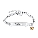 Children Name Bracelet Personalized, 14k Gold Plated Baby Name Bracelet Custom Bracelets for Kids, Birthstone Bracelet for Baby Girls Boys,Newborn Baptism Birthday Jewelry Gifts (Birthstone-Silver)