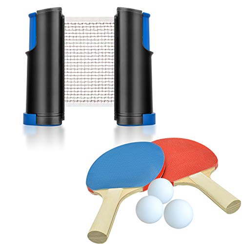 Binken Set de Tenis de Mesa, Set de Ping Pong Portátil con Red Retráctil,3 Pelotas Ping Pong + 2 Palas Ping Pong + 1 Bolsa, Juego de Tenis de Mesa Portátil para Interior al Aire Libre