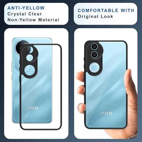 Image of CEDO Backcover for iQOO Z10R (5G) | Camera Protection Bump Shockproof Edge | Ultra Hybrid Transparent Acrylic Clear TPU+PC Hard Backcase Cover (Black)
