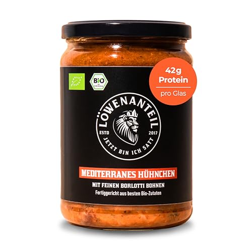 Löwenanteil - 100% Bio MEDITERRANES HÜHNCHEN - 570g Glas - Proteinreiches Fertiggericht mit bestem Hühnchen - Ohne Zuckerzusatz & Glutenfrei
