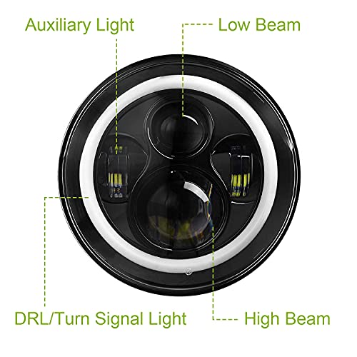 Moclever MO2020-FBA Round Led Headlight Halo, 2Pcs 7Inch 6000Lm Led Headlamp Offroad Light Angle Eyes Compatible thumb #3