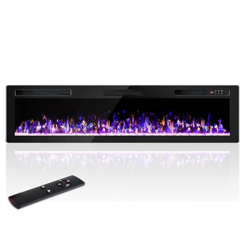 OFIKA Electric Fireplace Inserts Ultra-Thin Freestanding 750/1500W Electric Fireplace Heater Wall Mounted or Recessed Fireplace Electric with Adjustable Multicolor Flame,Timer (72 inch)