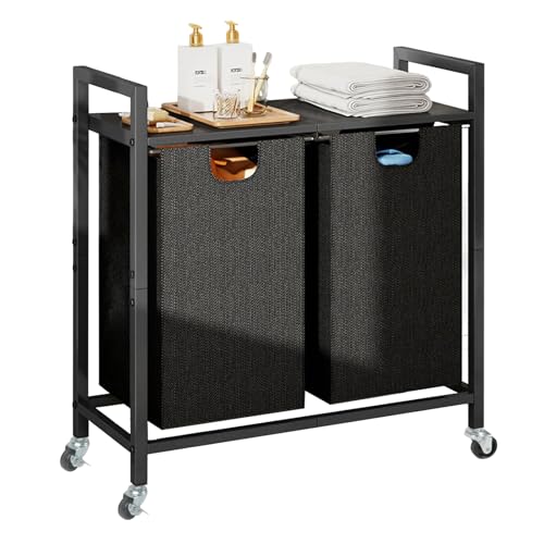 Cesto para la colada con 2 compartimentos, con estante y bolsas de lavandería extraíbles de tela Oxford, con marco de metal estable, 2 x 42 L, 72 x 32 x 71 cm (A)