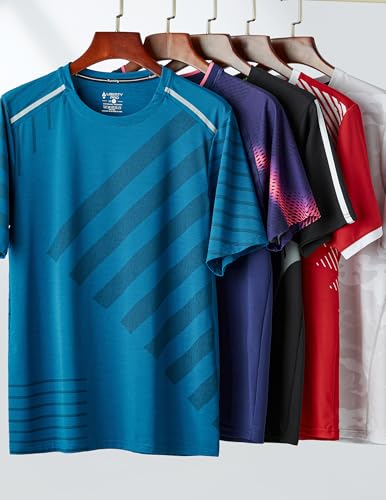 Image of 5 Pack Men's Active Quick Dry Crew Neck T Shirts | Athletic Running Gym Workout Short Sleeve Tee Tops Bulk