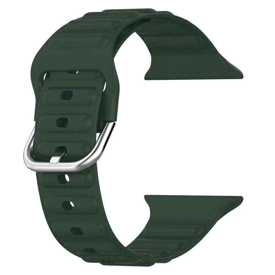 TECHONTO 42mm, 44mm & 45mm Tubular & Wavy design Soft Silicone Smart Watch Strap Compatible for Watch Series SE 8 7 6 5 4 3 2 with Classic Clasp for for Men & Women (Dark Green)